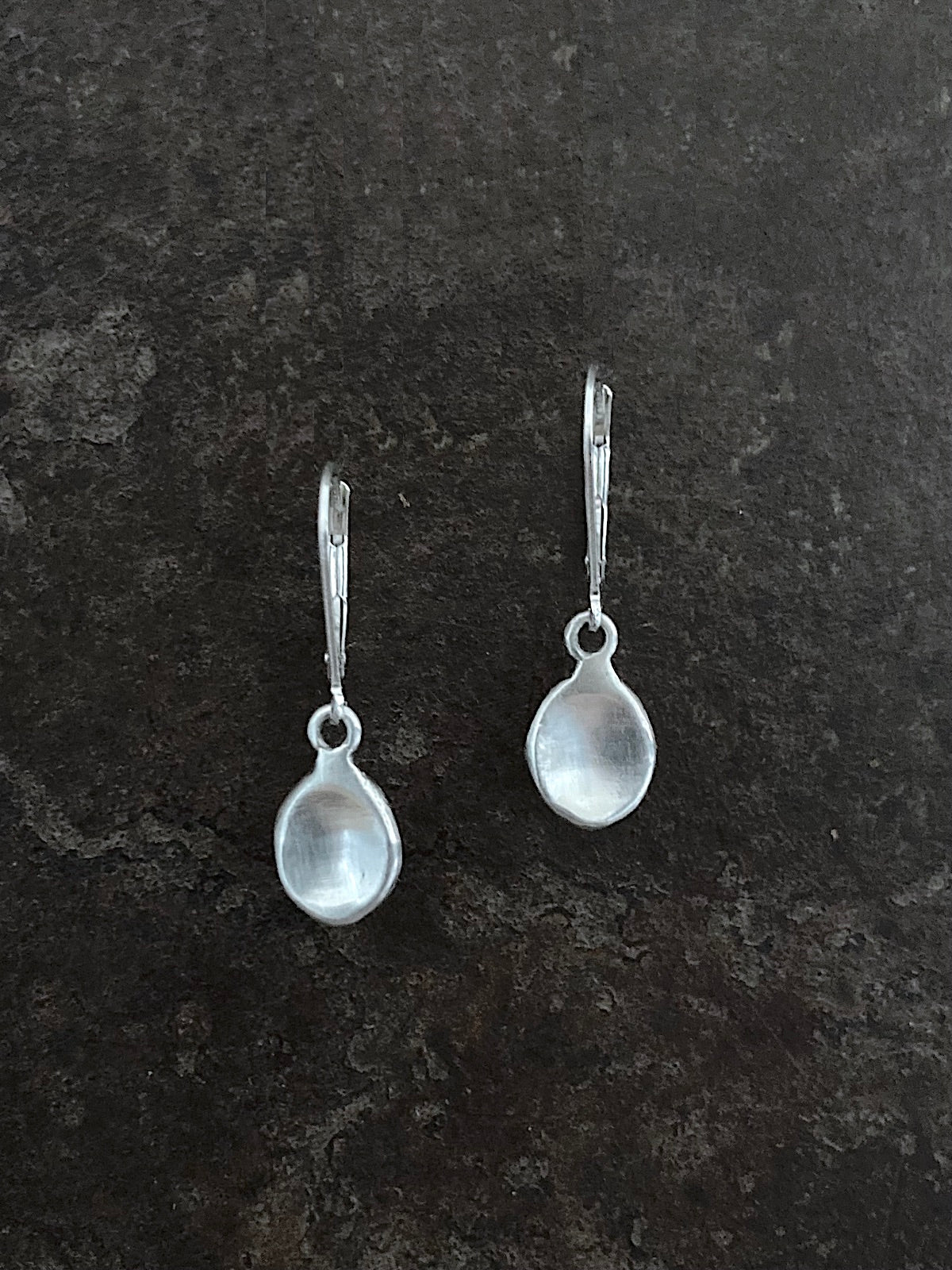 Brushed Coin Leverback Silver Earrings