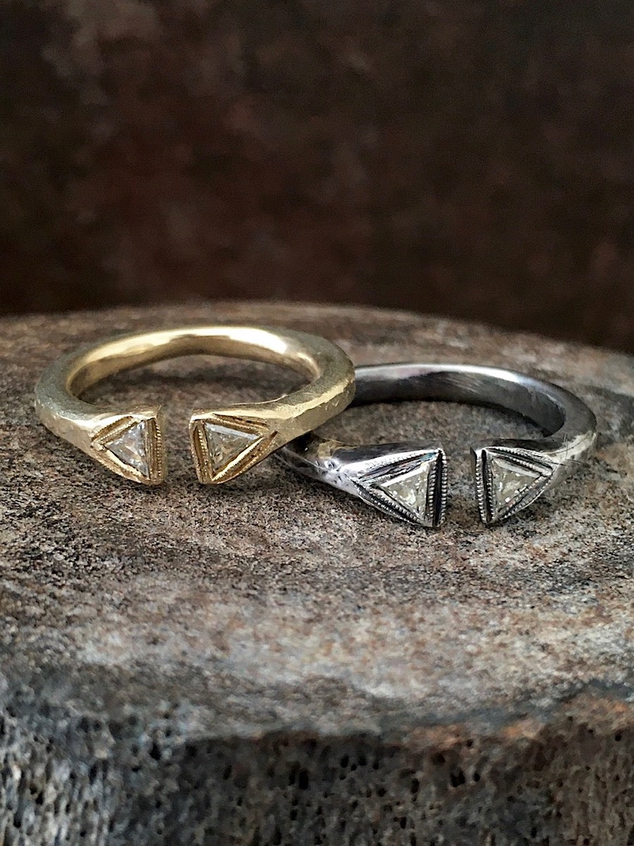 Deco Split Double Diamond Ring Silver