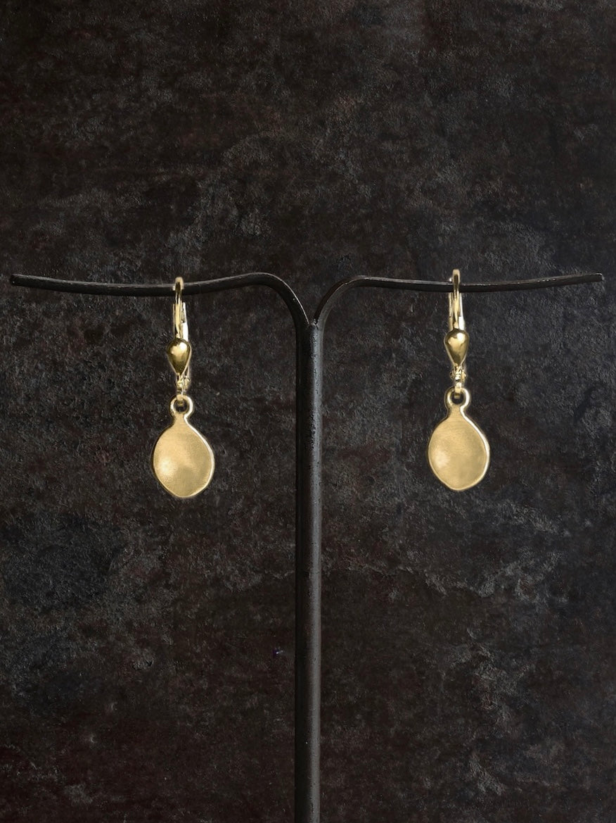 Handmade solid 14k gold curved coin leverback earrings