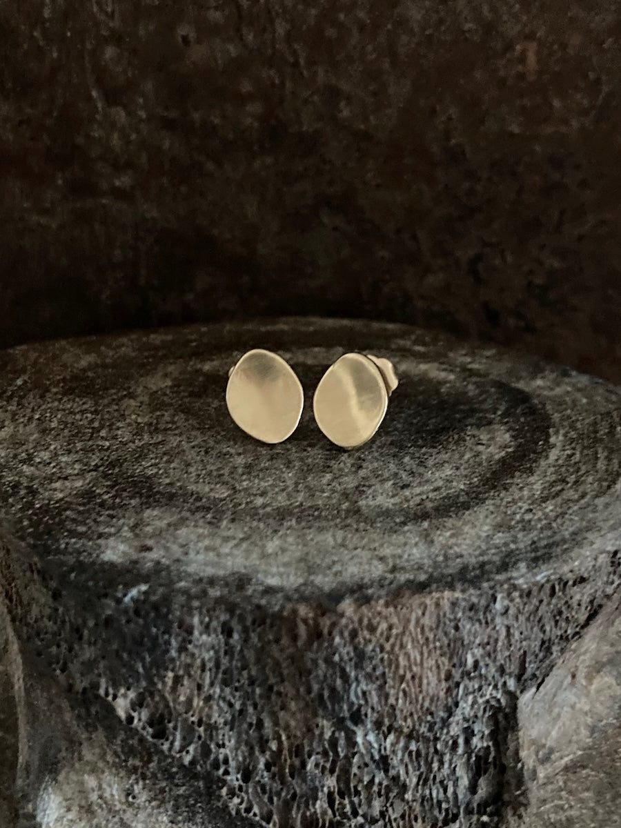 Handmade solid 14k gold curved coin stud earrings 