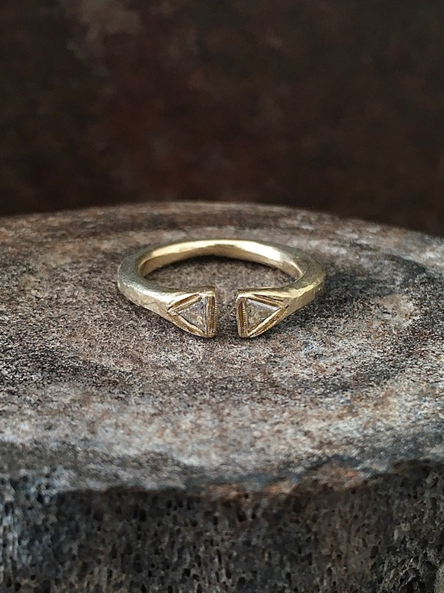 Handmade 14k Gold ring with 2 triangle trillion diamonds mens Jewelry Womens Jewelry