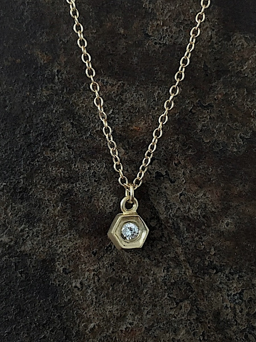 Hex Diamond Pendant 14k