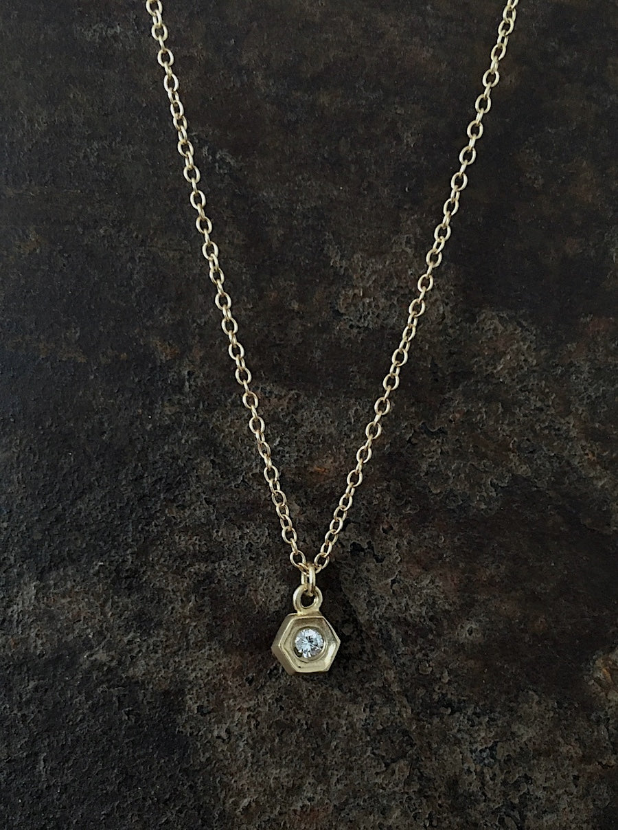 Hex Diamond Pendant 14k