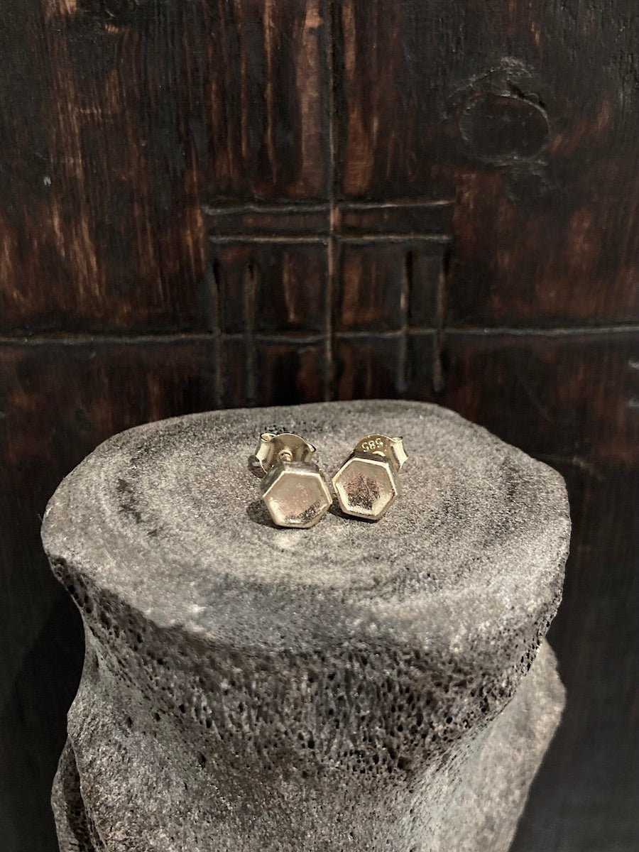 Hex Stud Earrings 14k Gold