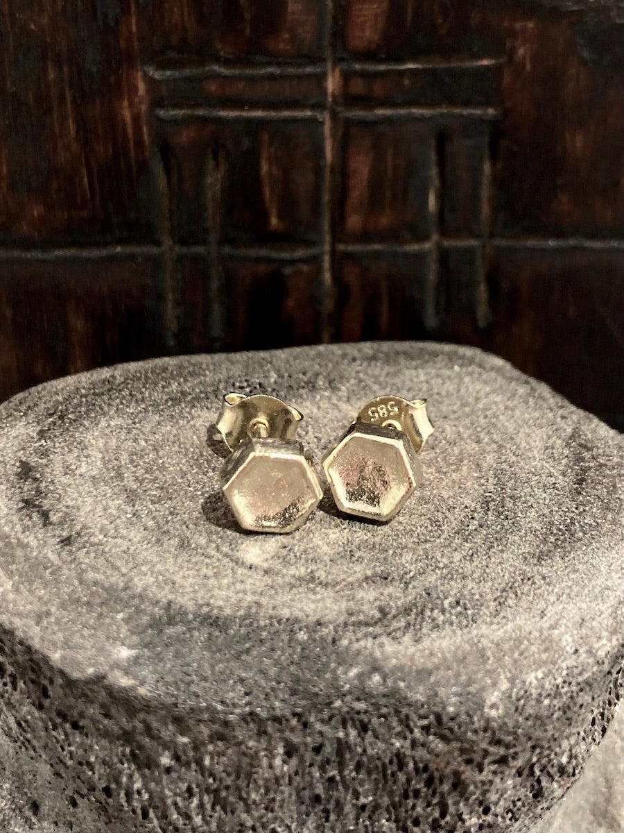 Hex Stud Earrings 14k Gold