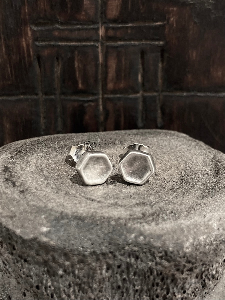 Hex Stud Earrings Silver