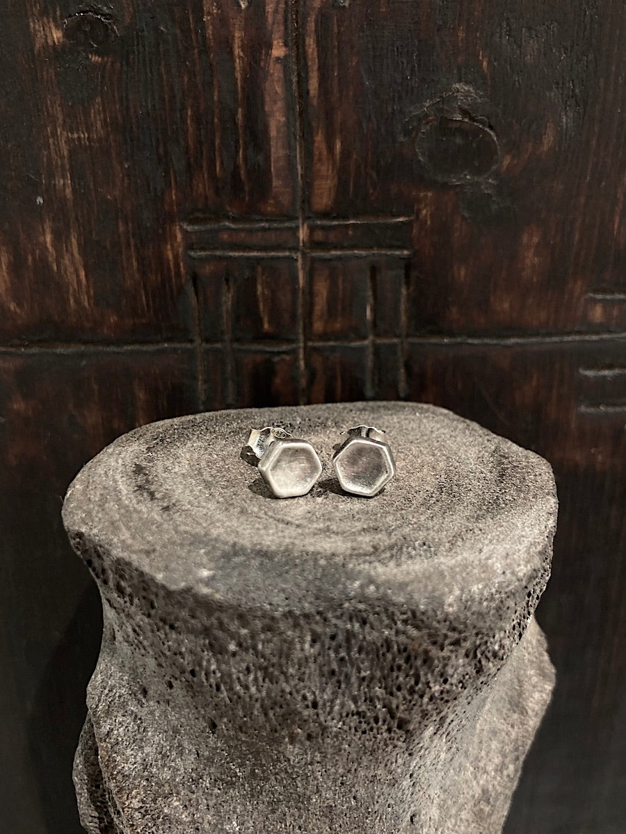 Hex Stud Earrings Silver