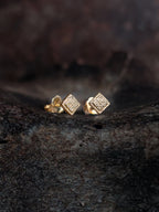 14k gold art deco diamond stud earrings, handmade in Amsterdam Mens Jewelry Womens Jewelry