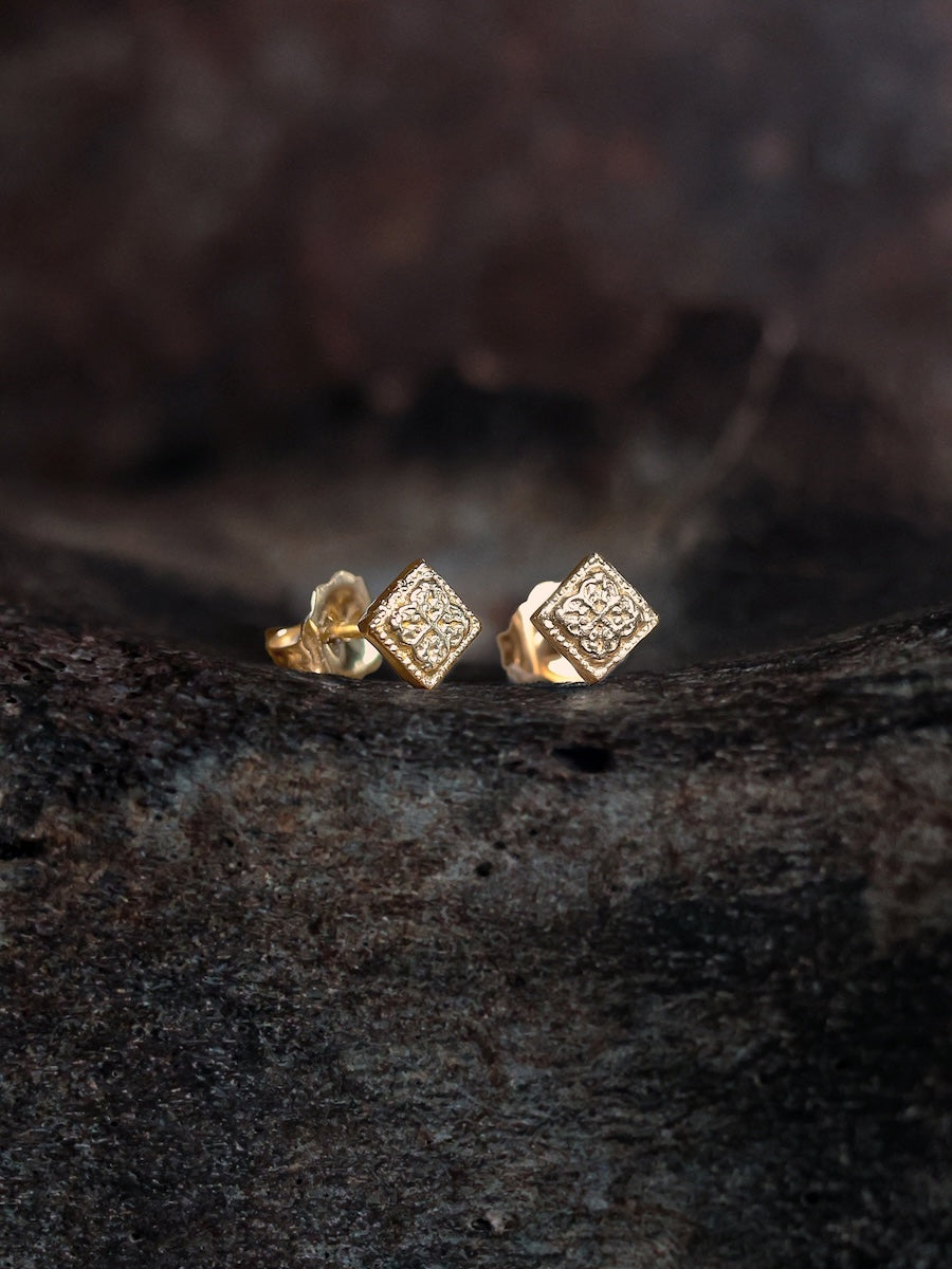 14k gold art deco diamond stud earrings, handmade in Amsterdam Mens Jewelry Womens Jewelry