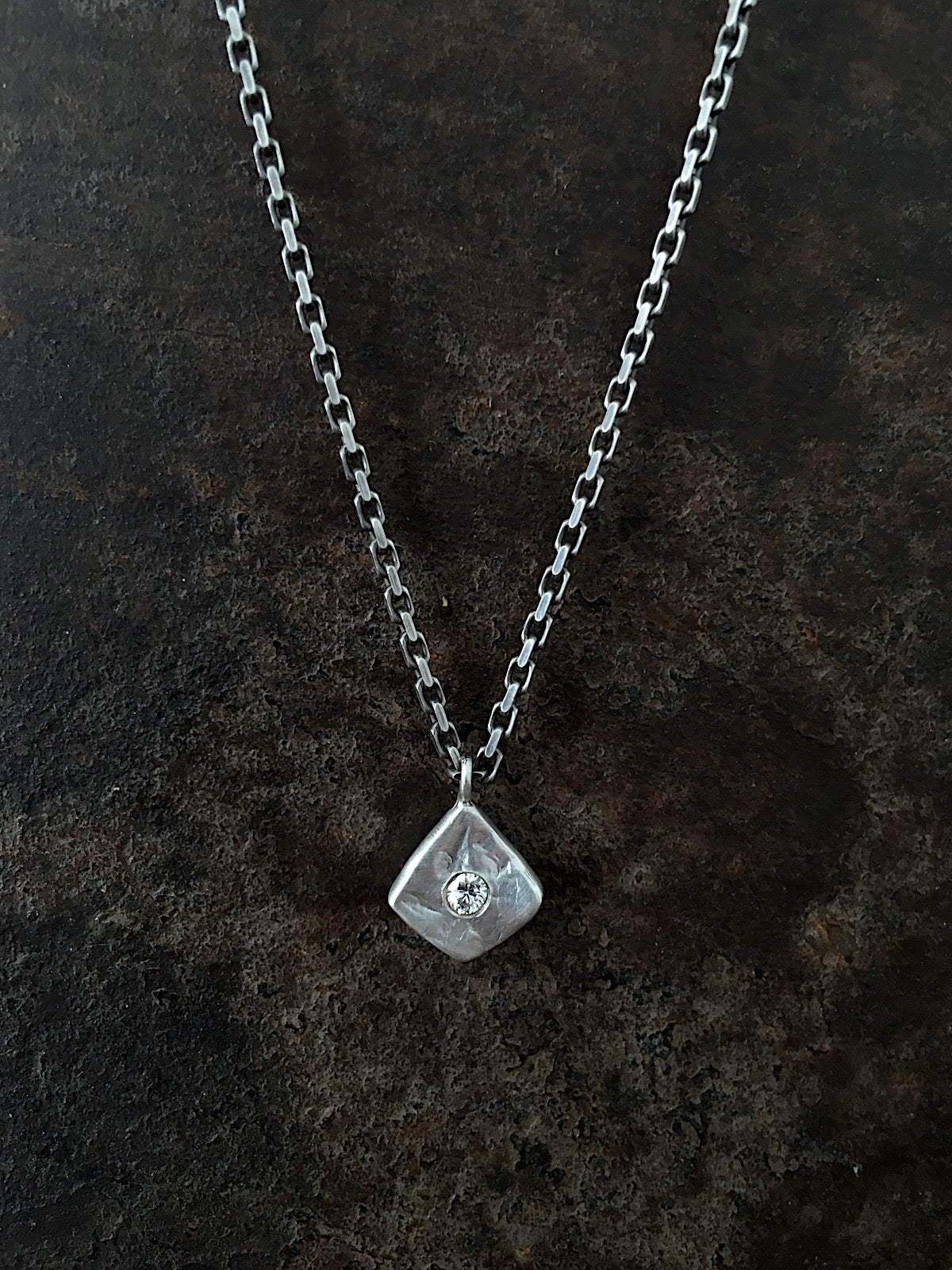 Carved Diamond Pendant Silver
