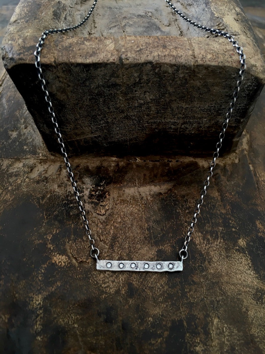 Diamond Bar Pendant Silver