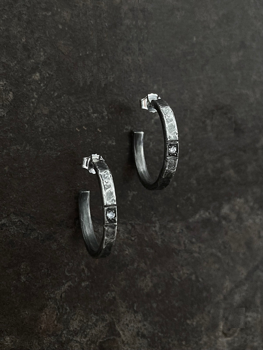 Hammered Hoops with Diamonds