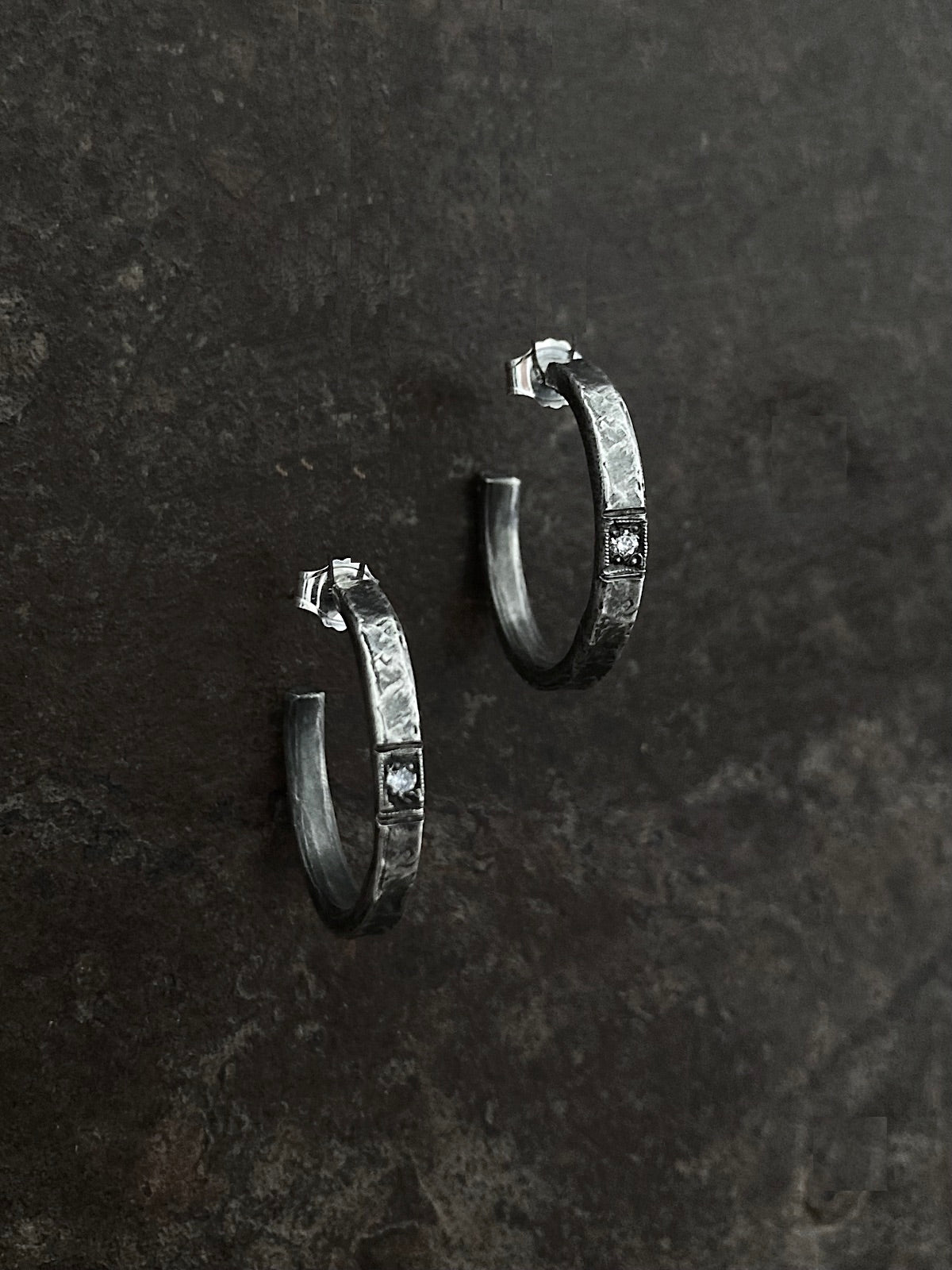 Hammered Hoops with Diamonds