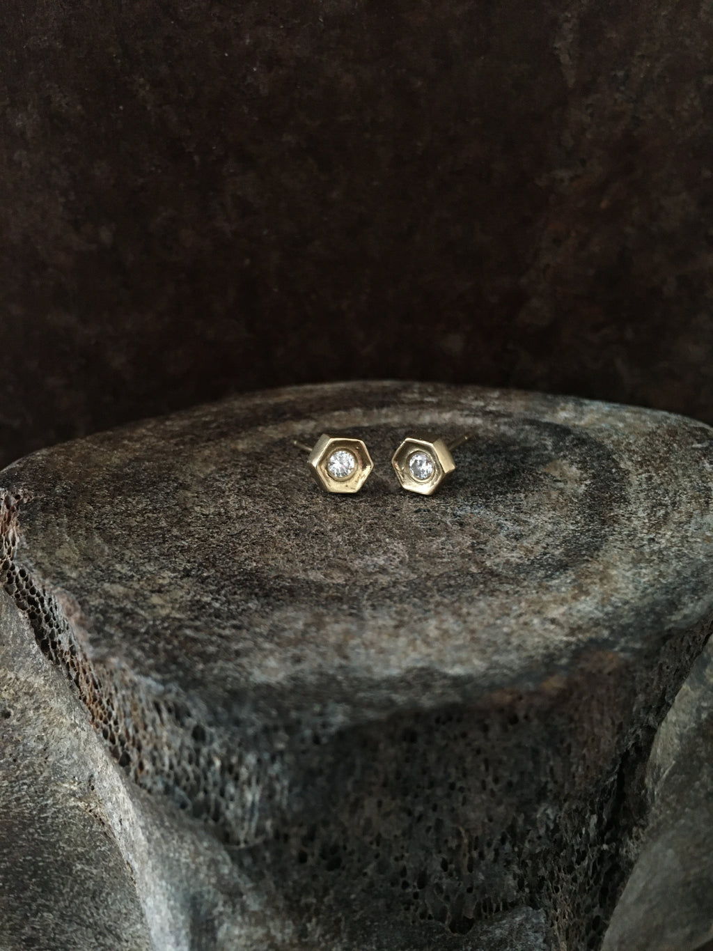 Hex Diamond Studs 14k Gold