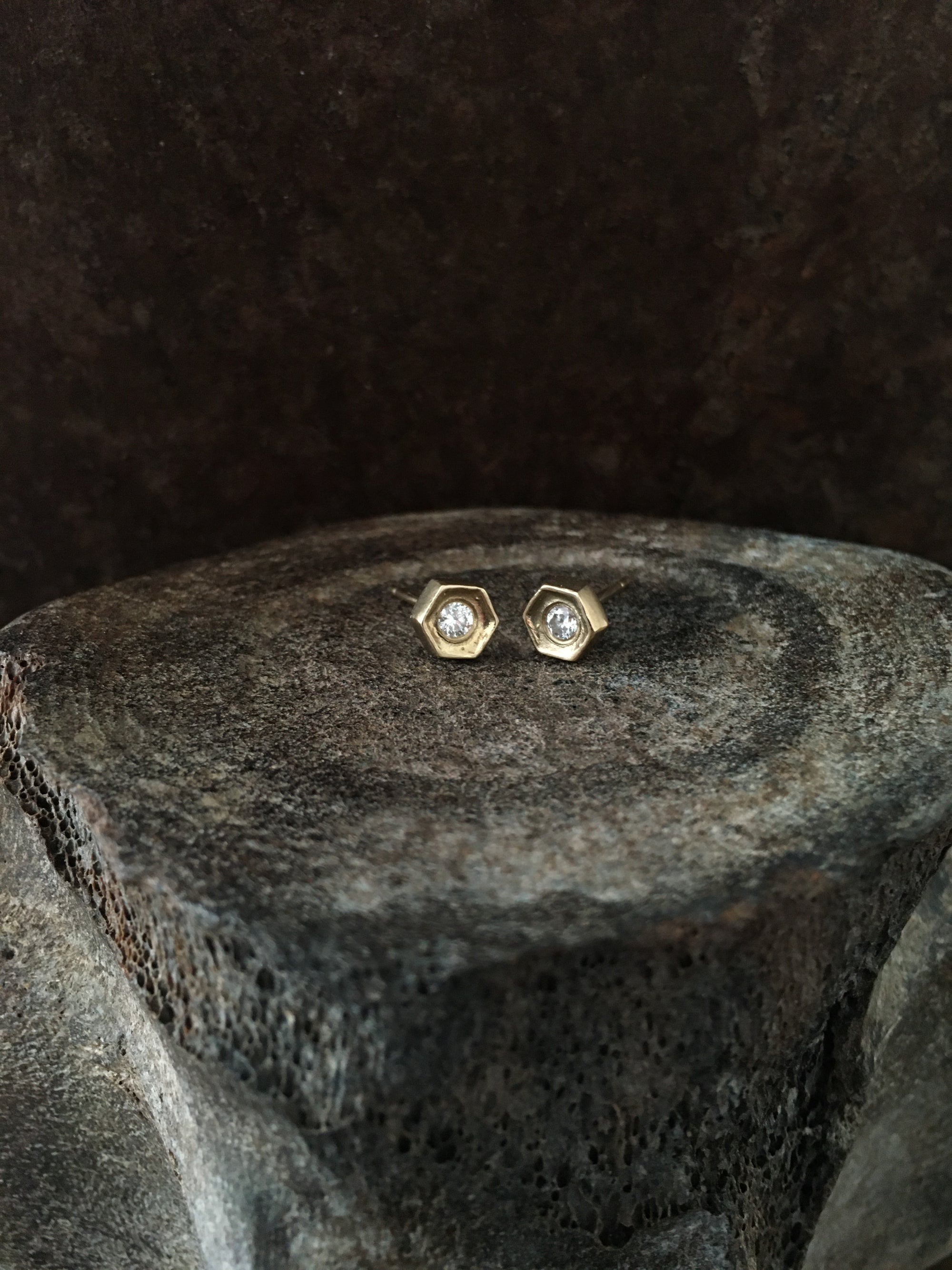 Hex Diamond Studs 14k Gold