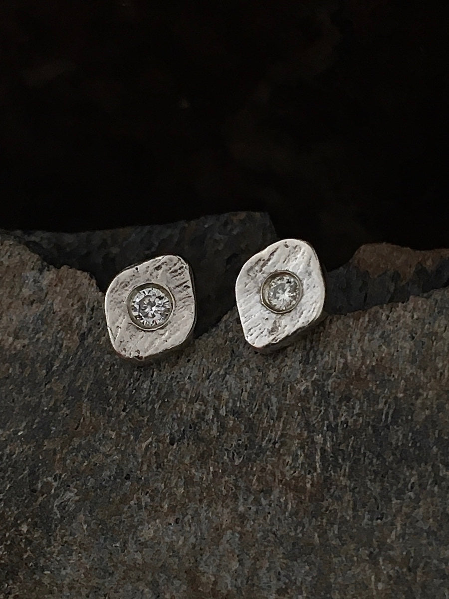 Natural Diamond on Diamond Studs Silver