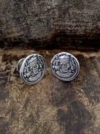 A pair of 925 silver coin cufflinks made in the image of a Persian king 